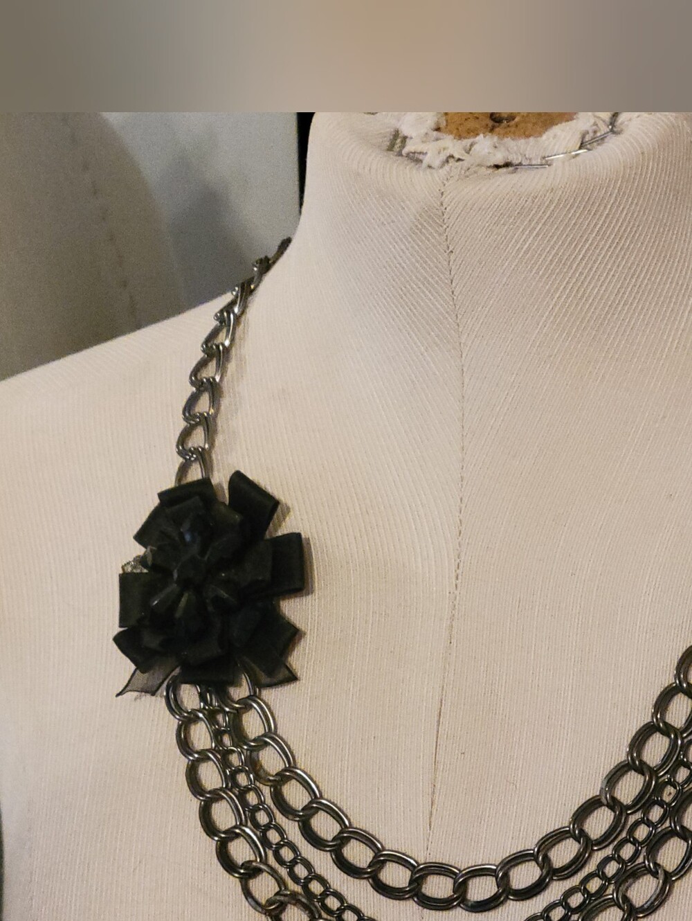 Black Multi-Chain Flower Statement Necklace